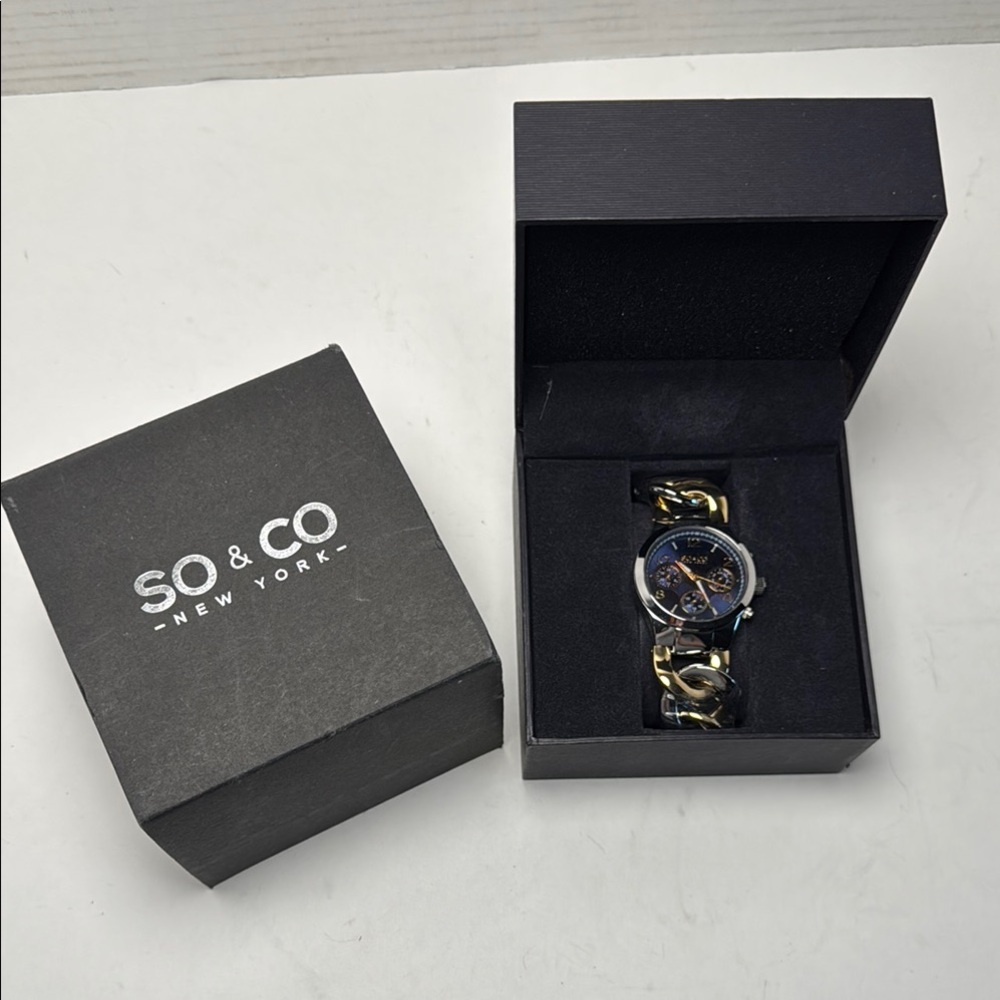 SO&CO New York NWT in‎ Box Chain Link Wristband Gold Silver Water Resistant